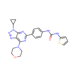 O=C(Nc1ccc(-c2nc(N3CCOCC3)c3nnn(C4CC4)c3n2)cc1)Nc1cccs1 ZINC000045374825