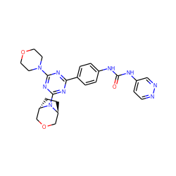 O=C(Nc1ccc(-c2nc(N3CCOCC3)nc(N3[C@H]4CC[C@H]3COC4)n2)cc1)Nc1ccnnc1 ZINC000101366799