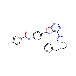 O=C(Nc1ccc(-c2nc3c(N4C[C@@H]5CCN(Cc6ccccc6)[C@@H]5C4)ncnc3o2)cc1)c1ccc(F)cc1 ZINC000028095273