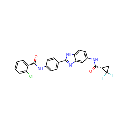 O=C(Nc1ccc(-c2nc3cc(NC(=O)[C@@H]4CC4(F)F)ccc3[nH]2)cc1)c1ccccc1Cl ZINC000038147878