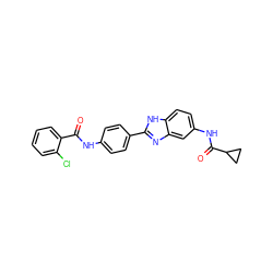 O=C(Nc1ccc(-c2nc3cc(NC(=O)C4CC4)ccc3[nH]2)cc1)c1ccccc1Cl ZINC000034892353