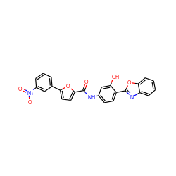 O=C(Nc1ccc(-c2nc3ccccc3o2)c(O)c1)c1ccc(-c2cccc([N+](=O)[O-])c2)o1 ZINC000022135475