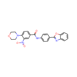 O=C(Nc1ccc(-c2nc3ccccc3o2)cc1)c1ccc(N2CCOCC2)c([N+](=O)[O-])c1 ZINC000008666215