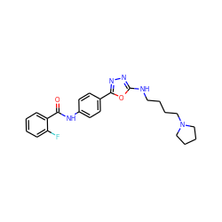 O=C(Nc1ccc(-c2nnc(NCCCCN3CCCC3)o2)cc1)c1ccccc1F ZINC000084618133