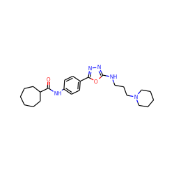 O=C(Nc1ccc(-c2nnc(NCCCN3CCCCC3)o2)cc1)C1CCCCCC1 ZINC000084632459