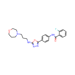 O=C(Nc1ccc(-c2nnc(NCCCN3CCCOCC3)o2)cc1)c1ccccc1F ZINC000084619398