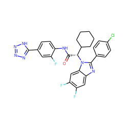 O=C(Nc1ccc(-c2nnn[nH]2)cc1F)[C@H](C1CCCCC1)n1c(-c2ccc(Cl)cc2)nc2cc(F)c(F)cc21 ZINC000043206478