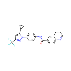 O=C(Nc1ccc(-n2nc(C(F)(F)F)cc2C2CC2)cc1)c1ccc2ncccc2c1 ZINC000116815159