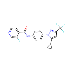 O=C(Nc1ccc(-n2nc(C(F)(F)F)cc2C2CC2)cc1)c1ccncc1F ZINC000117415863