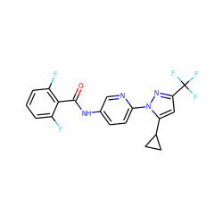 O=C(Nc1ccc(-n2nc(C(F)(F)F)cc2C2CC2)nc1)c1c(F)cccc1F ZINC000117407059