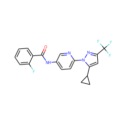 O=C(Nc1ccc(-n2nc(C(F)(F)F)cc2C2CC2)nc1)c1ccccc1F ZINC000116814901