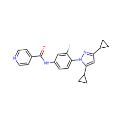 O=C(Nc1ccc(-n2nc(C3CC3)cc2C2CC2)c(F)c1)c1ccncc1 ZINC000116815996