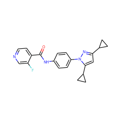 O=C(Nc1ccc(-n2nc(C3CC3)cc2C2CC2)cc1)c1ccncc1F ZINC000116815684