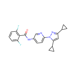 O=C(Nc1ccc(-n2nc(C3CC3)cc2C2CC2)nc1)c1c(F)cccc1F ZINC000116814403