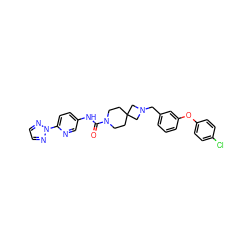 O=C(Nc1ccc(-n2nccn2)nc1)N1CCC2(CC1)CN(Cc1cccc(Oc3ccc(Cl)cc3)c1)C2 ZINC000103263313