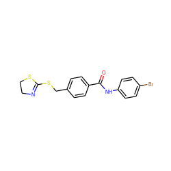 O=C(Nc1ccc(Br)cc1)c1ccc(CSC2=NCCS2)cc1 ZINC000001113414