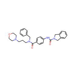 O=C(Nc1ccc(C(=O)N(CCCN2CCOCC2)Cc2ccccc2)cc1)N1Cc2ccccc2C1 ZINC000165907214