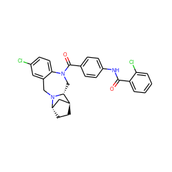 O=C(Nc1ccc(C(=O)N2C[C@@H]3[C@H]4CC[C@@H](C4)N3Cc3cc(Cl)ccc32)cc1)c1ccccc1Cl ZINC000100867299