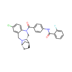 O=C(Nc1ccc(C(=O)N2C[C@@H]3[C@H]4CC[C@@H](C4)N3Cc3cc(Cl)ccc32)cc1)c1ccccc1F ZINC000100926723