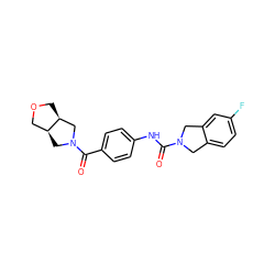 O=C(Nc1ccc(C(=O)N2C[C@H]3COC[C@H]3C2)cc1)N1Cc2ccc(F)cc2C1 ZINC000166340124