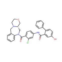 O=C(Nc1ccc(C(=O)N2C[C@H]3COCCN3Cc3ccccc32)c(Cl)c1)c1cc(O)ccc1-c1ccccc1 ZINC000026658891