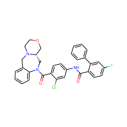 O=C(Nc1ccc(C(=O)N2C[C@H]3COCCN3Cc3ccccc32)c(Cl)c1)c1ccc(F)cc1-c1ccccc1 ZINC000026660193