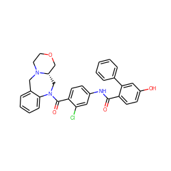 O=C(Nc1ccc(C(=O)N2C[C@H]3COCCN3Cc3ccccc32)c(Cl)c1)c1ccc(O)cc1-c1ccccc1 ZINC000026658885