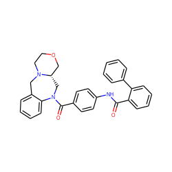 O=C(Nc1ccc(C(=O)N2C[C@H]3COCCN3Cc3ccccc32)cc1)c1ccccc1-c1ccccc1 ZINC000026654350