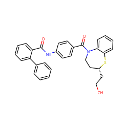 O=C(Nc1ccc(C(=O)N2CC[C@@H](CCO)Sc3ccccc32)cc1)c1ccccc1-c1ccccc1 ZINC000013587471