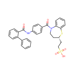 O=C(Nc1ccc(C(=O)N2CC[C@@H](CCS(=O)(=O)O)Sc3ccccc32)cc1)c1ccccc1-c1ccccc1 ZINC000027329169