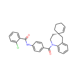 O=C(Nc1ccc(C(=O)N2CC[C@]3(C=CCCC3)Cc3ccccc32)cc1)c1ccccc1Cl ZINC000026750906