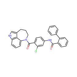 O=C(Nc1ccc(C(=O)N2CCCc3c[nH]c4cccc2c34)c(Cl)c1)c1ccccc1-c1ccccc1 ZINC000013487944