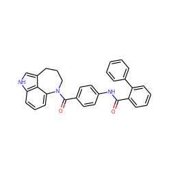 O=C(Nc1ccc(C(=O)N2CCCc3c[nH]c4cccc2c34)cc1)c1ccccc1-c1ccccc1 ZINC000013487942