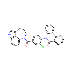 O=C(Nc1ccc(C(=O)N2CCCc3c[nH]c4cccc2c34)cc1Cl)c1ccccc1-c1ccccc1 ZINC000013487945