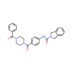 O=C(Nc1ccc(C(=O)N2CCN(C(=O)c3ccccc3)CC2)cc1)N1Cc2ccccc2C1 ZINC000166691282