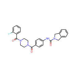 O=C(Nc1ccc(C(=O)N2CCN(C(=O)c3ccccc3F)CC2)cc1)N1Cc2ccccc2C1 ZINC000167075784