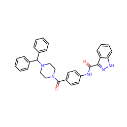 O=C(Nc1ccc(C(=O)N2CCN(C(c3ccccc3)c3ccccc3)CC2)cc1)c1n[nH]c2ccccc12 ZINC000653711623