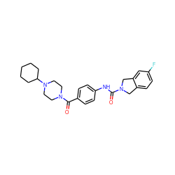 O=C(Nc1ccc(C(=O)N2CCN(C3CCCCC3)CC2)cc1)N1Cc2ccc(F)cc2C1 ZINC000167752913