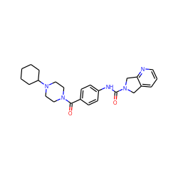 O=C(Nc1ccc(C(=O)N2CCN(C3CCCCC3)CC2)cc1)N1Cc2cccnc2C1 ZINC000167949021