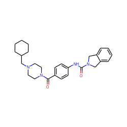 O=C(Nc1ccc(C(=O)N2CCN(CC3CCCCC3)CC2)cc1)N1Cc2ccccc2C1 ZINC000166910019