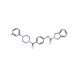 O=C(Nc1ccc(C(=O)N2CCN(c3cccc(F)c3)CC2)cc1)N1Cc2ccccc2C1 ZINC000167100511