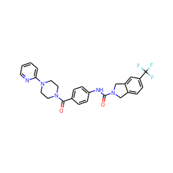 O=C(Nc1ccc(C(=O)N2CCN(c3ccccn3)CC2)cc1)N1Cc2ccc(C(F)(F)F)cc2C1 ZINC000166836091