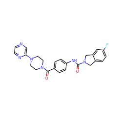 O=C(Nc1ccc(C(=O)N2CCN(c3cnccn3)CC2)cc1)N1Cc2ccc(F)cc2C1 ZINC000167404206