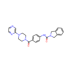 O=C(Nc1ccc(C(=O)N2CCN(c3cnccn3)CC2)cc1)N1Cc2ccccc2C1 ZINC000166831635