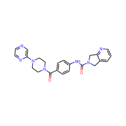 O=C(Nc1ccc(C(=O)N2CCN(c3cnccn3)CC2)cc1)N1Cc2cccnc2C1 ZINC000166067470