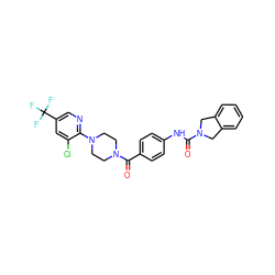 O=C(Nc1ccc(C(=O)N2CCN(c3ncc(C(F)(F)F)cc3Cl)CC2)cc1)N1Cc2ccccc2C1 ZINC000166172287