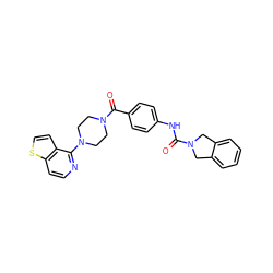 O=C(Nc1ccc(C(=O)N2CCN(c3nccc4sccc34)CC2)cc1)N1Cc2ccccc2C1 ZINC000167221499