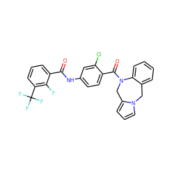 O=C(Nc1ccc(C(=O)N2Cc3cccn3Cc3ccccc32)c(Cl)c1)c1cccc(C(F)(F)F)c1F ZINC000026498351