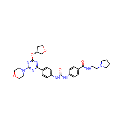 O=C(Nc1ccc(C(=O)NCCN2CCCC2)cc1)Nc1ccc(-c2nc(O[C@H]3CCOC3)nc(N3CCOCC3)n2)cc1 ZINC000072176912