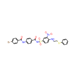 O=C(Nc1ccc(C(=O)NS(=O)(=O)c2ccc(NCCSc3ccccc3)c([N+](=O)[O-])c2)cc1)c1ccc(Br)cc1 ZINC000082165158